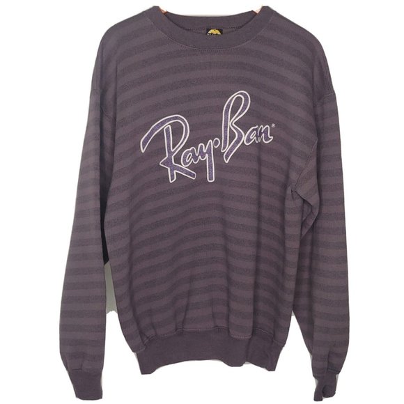 Vintage Mens XL 90s Ray Ban Sweatshirt Striped Purple HL Miller Crew Neck - Picture 1 of 8